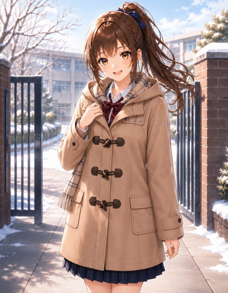 duffle coat with school uniform