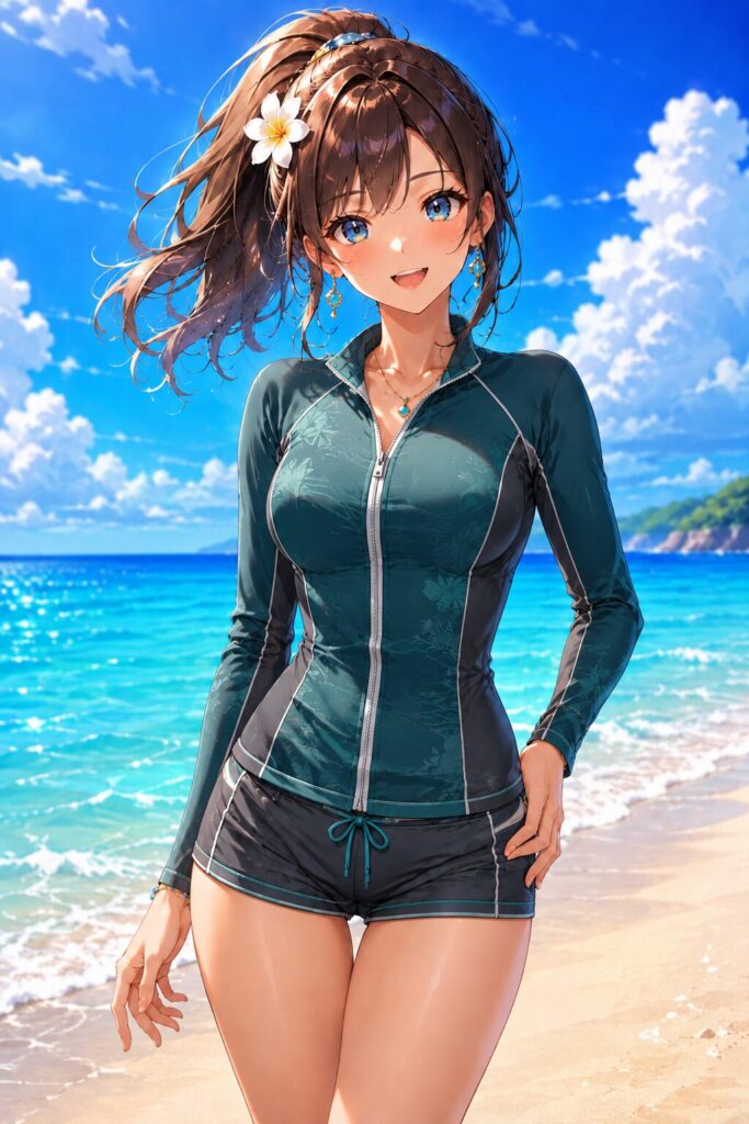 zip-up rash guard-swim shorts