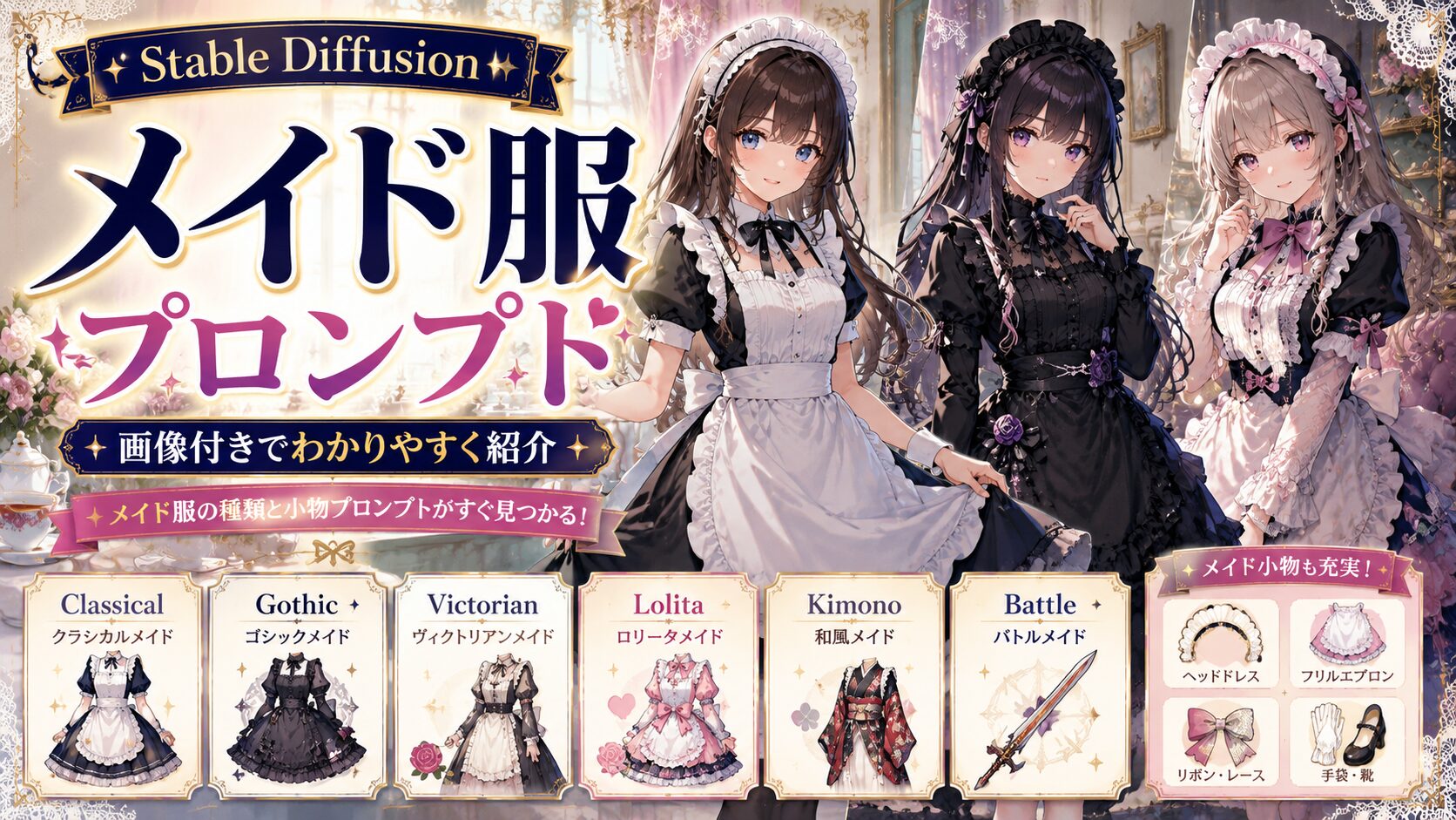 メイド服（コスプレ）の呪文・プロンプト一覧！画像付き解説【Stable
