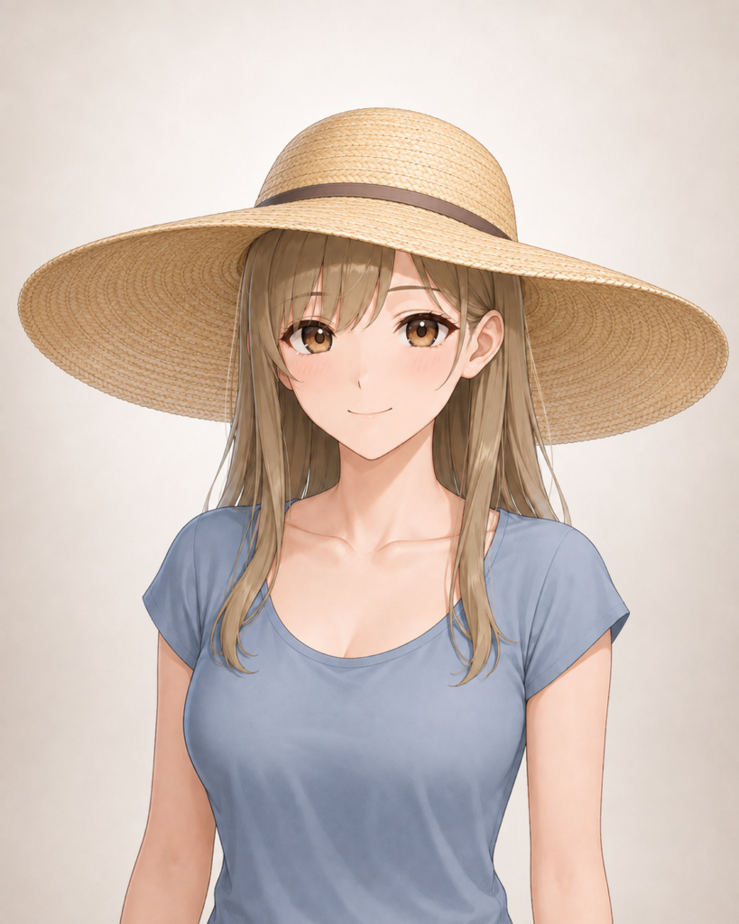 wide-brimmed straw hat