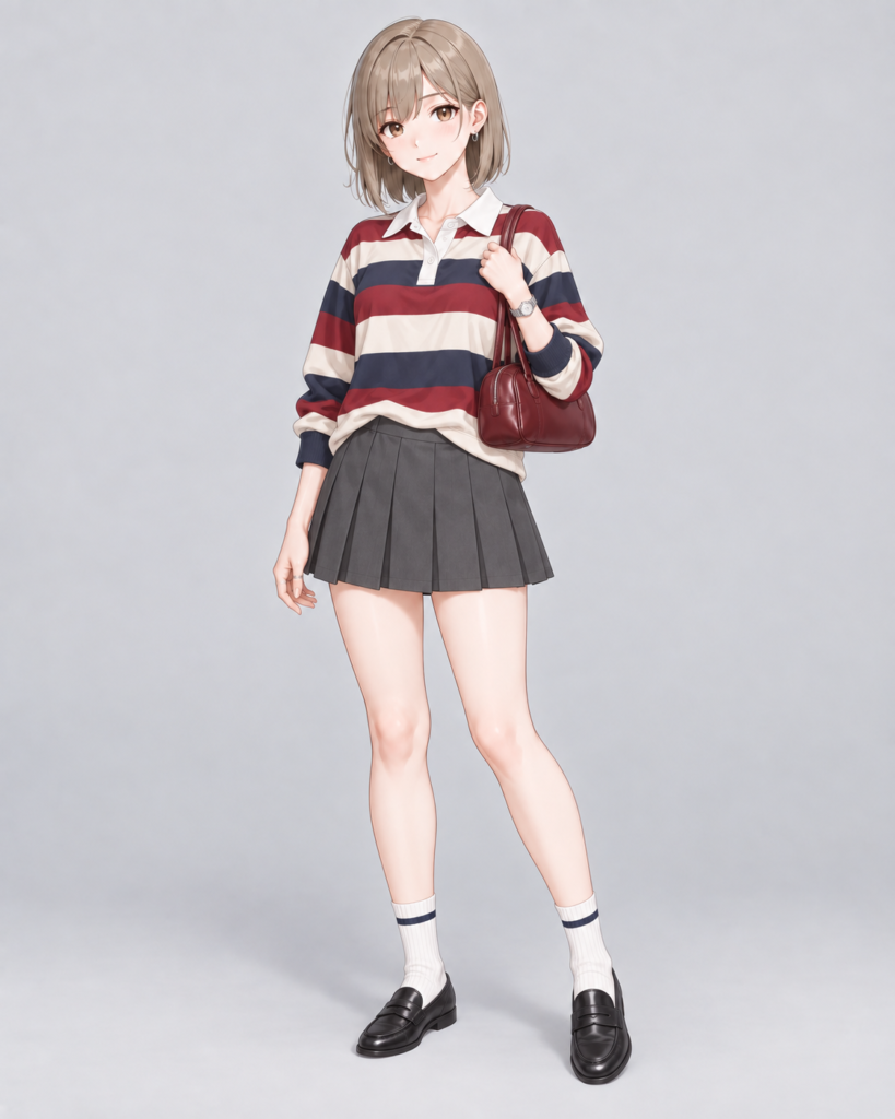 ラガーシャツ × プリーツミニスカート-1
