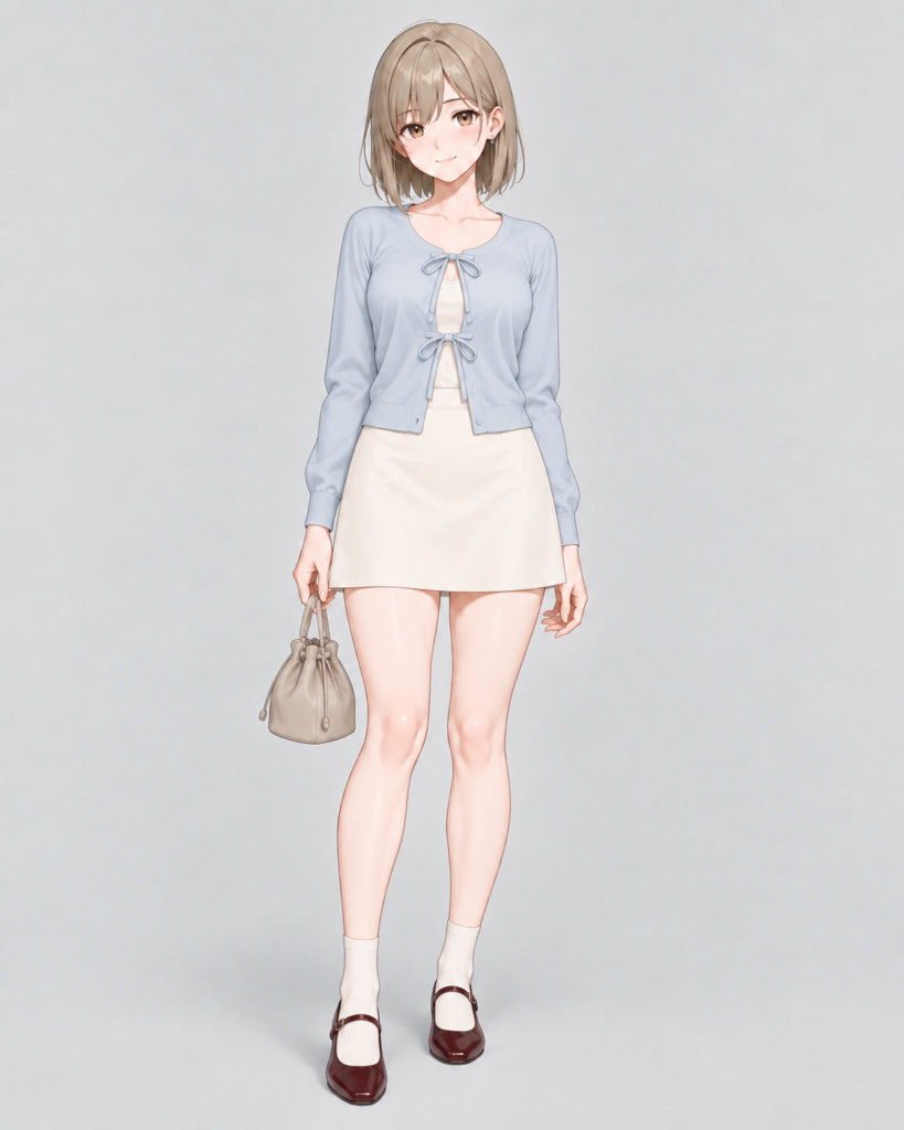 リボンカーディガン × Aラインミニスカート-1