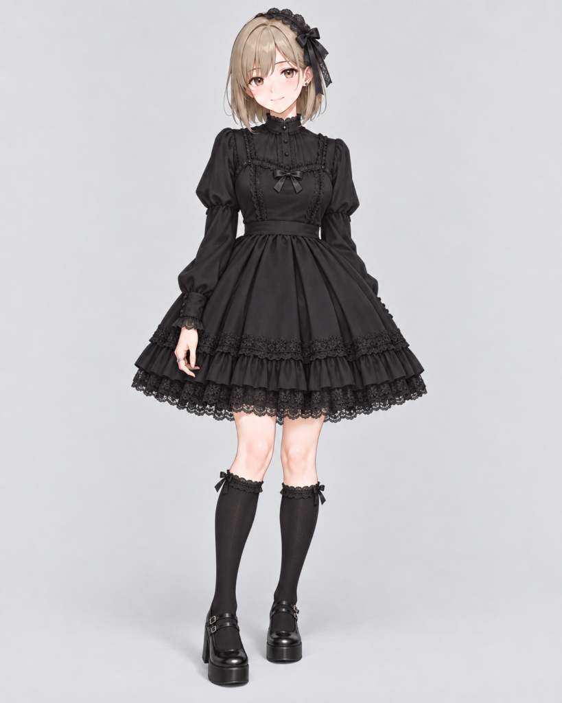 黒レースジャンパースカート × ハイネックブラウス-1