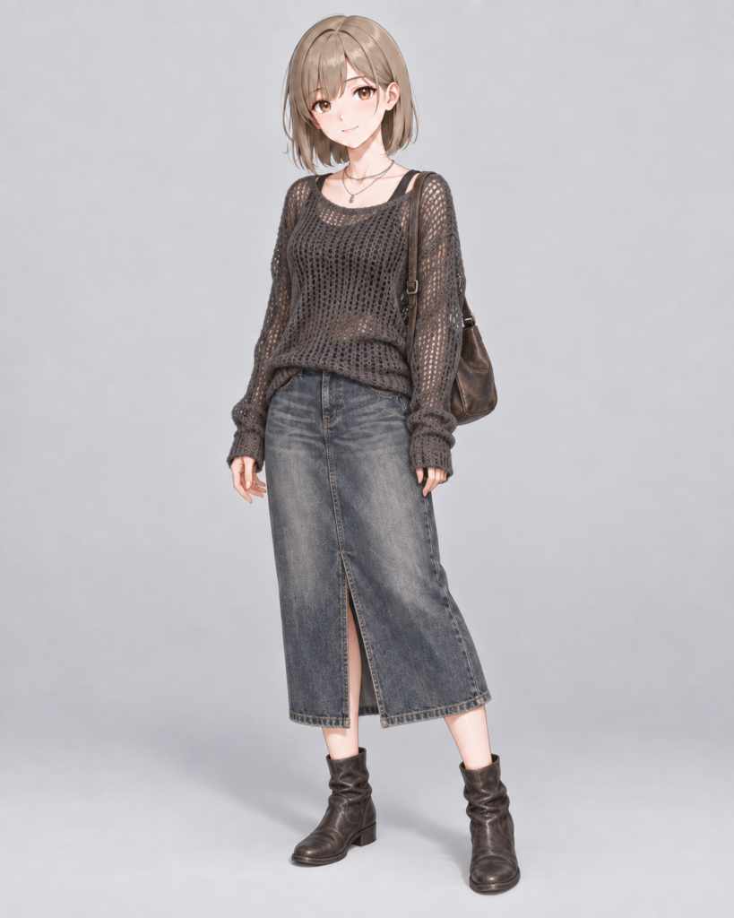 ルーズニット × ヴィンテージデニムスカート-1