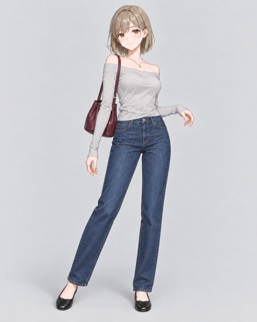 オフショルダーニット × ストレートデニム-1