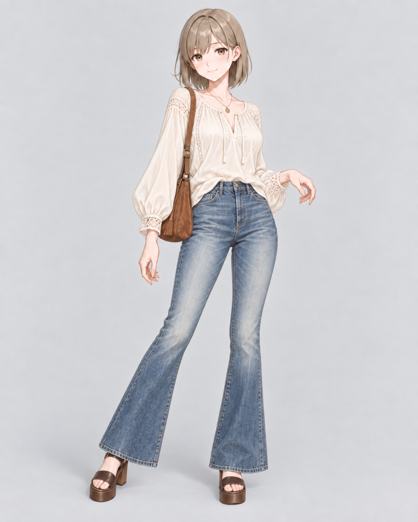 ボヘミアンブラウス × フレアデニム-1