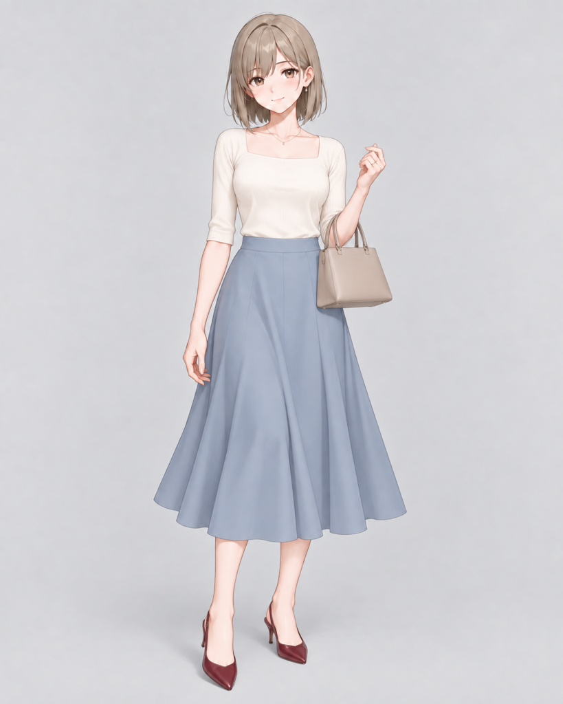 スクエアネックニット × フレアスカート-1