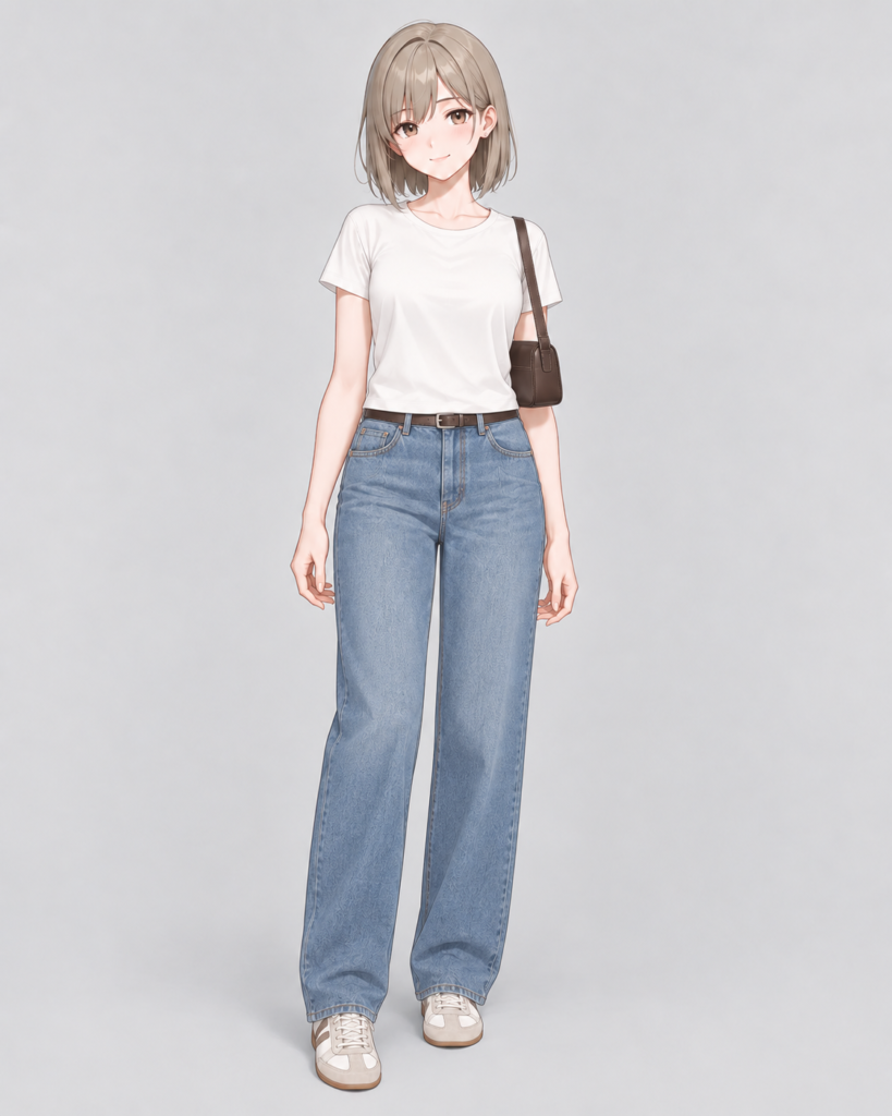 白Tシャツ × ワイドストレートデニム-2