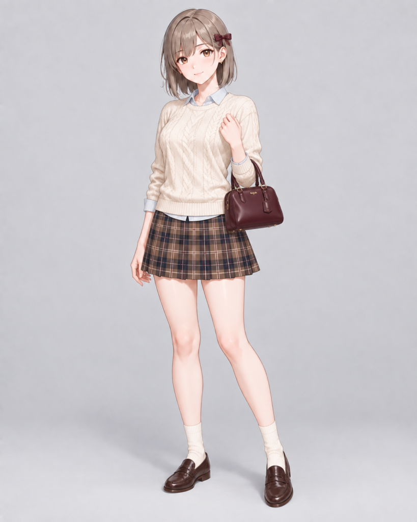 ケーブルニット × チェックスカート-1