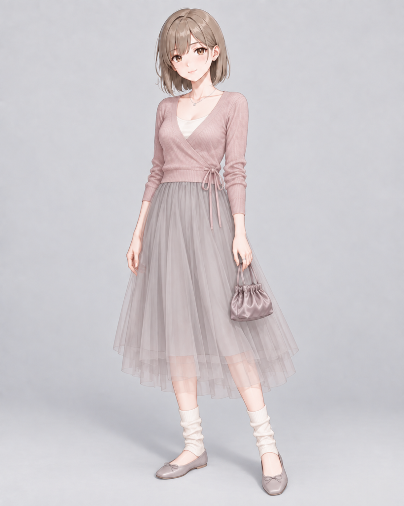 ラップカーディガン × チュールスカート-1