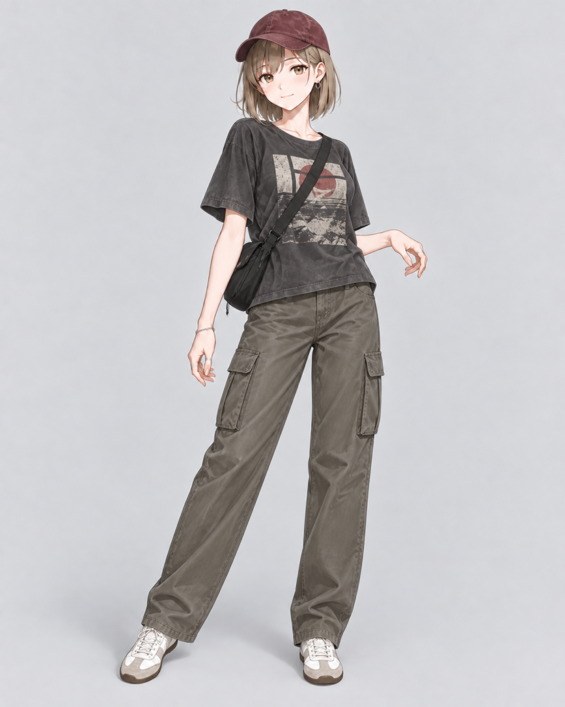 グラフィックTシャツ × ワイドカーゴパンツ-1