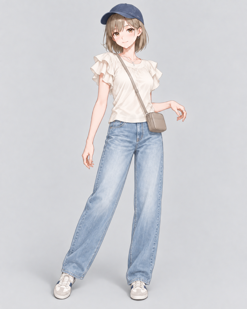 フリルトップス × ワイドデニム-1
