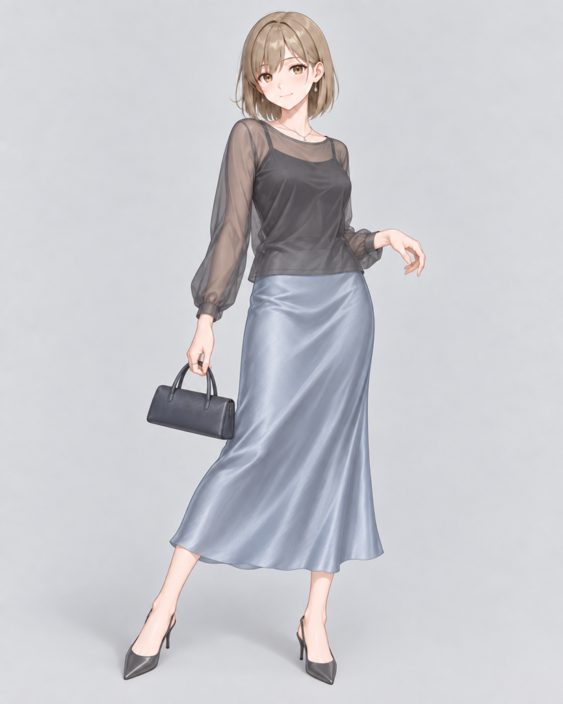 シアーブラウス × サテンスカート-1