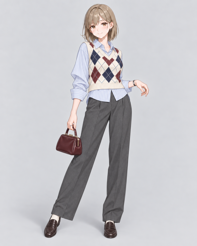 アーガイルニットベスト × ストライプシャツ-1